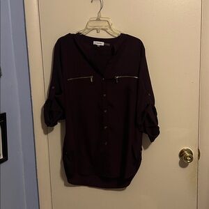Calvin Klein L Purple Button Up 3/4 Sleeve Blouse